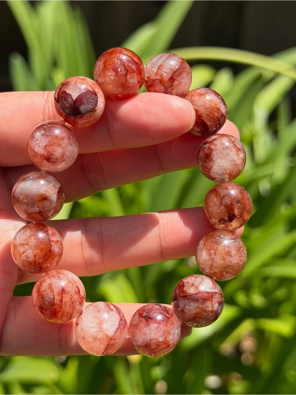 15mm Red Strawberry Quartz Beaded Stretch Bracelet 2062